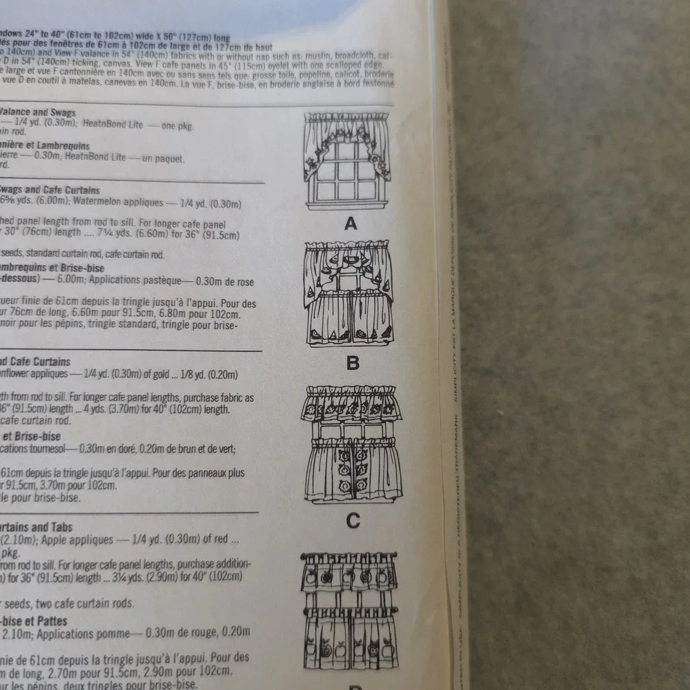 Simplicity 8924 Jiffy 6 Pack Window Curtains Uncut